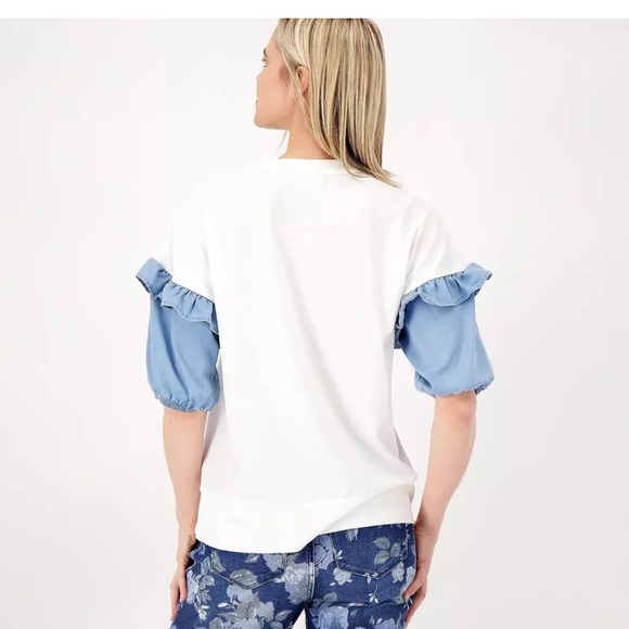 Laurie Felt French Terry Ruffle Shirt Cream sz sm - Picture 2 of 7